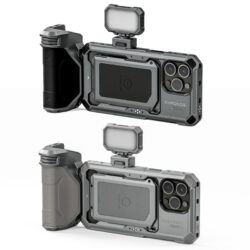 The Khronos iPhone 15 Pro Basic Kit is the next step in mobile filmmaking, designed for both models of the iPhone 15 with an included handle and LED light.